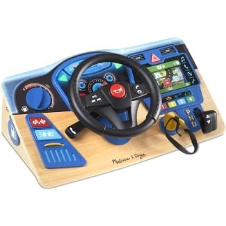 Melissa & Doug Vroom & Zoom Interactive Wooden Dashboard Steering Wheel Pretend Play Driving Toy