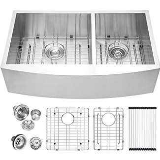 Logemy 18-Gauge Stainless Steel Double Apron Front Farmhouse Sink