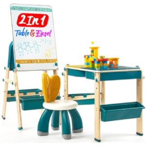2 in 1 Kids Table & Easel with Blocks Set