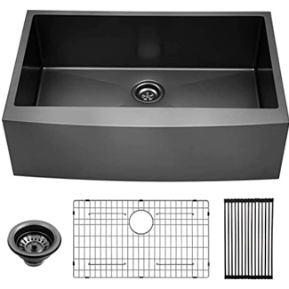 Lordear Farmhouse Sink In Gunmetal Black Apron Front