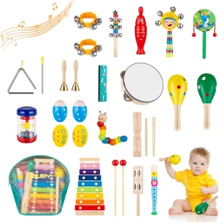 Obuby Kids Musical Instrument Set, 23-Piece Wooden Percussion Instruments For Toddlers