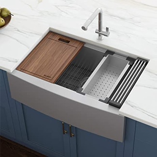 Ruvati Verona Apron Front Workstation Farmhouse Single Bowl Stainless Steel Kitchen Sink