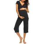 Ekouaer Women Layered Maternity & Nursing Pajama Capri Set