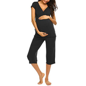 Ekouaer Women Layered Maternity & Nursing Pajama Capri Set