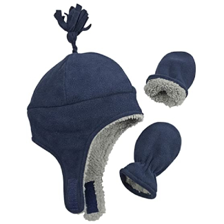 N'ice Caps Little Boys And Baby Sherpa Lined Warm Fleece Winter Hat Mitten Set
