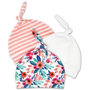 Newborn Hats for Girls 100% Organic Cotton Soft Infant Baby Beanie Hospital Caps (3-Pack)