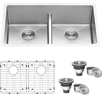 Ruvati 32-Inch Low-Divide Undermount Tight Radius 50/50 Double Bowl 