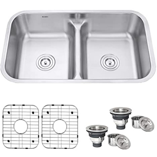 Ruvati 32-Inch Low-Divide 50/50 Double Bowl Undermount