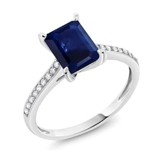 Gem Stone King 10K White Gold Blue Sapphire And White Diamond