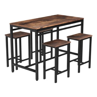 Mieres Dining Table Set For 4 Metal Legs Stools Industrial Kitchen Counter