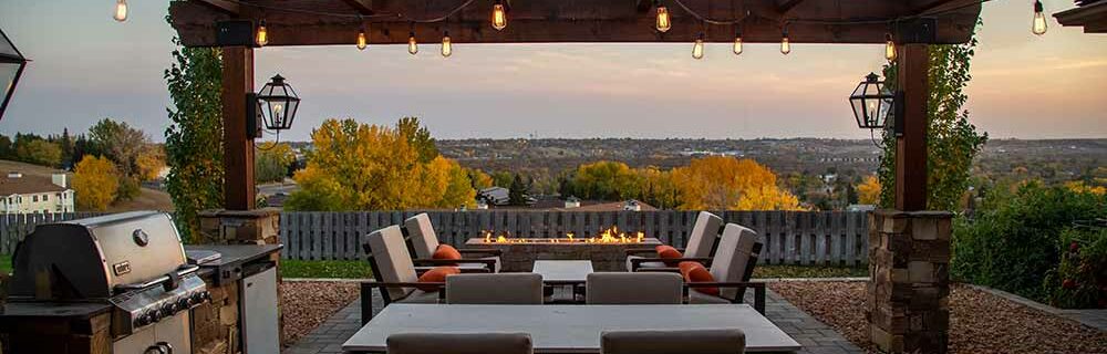 Patio with gril and table and gravity chair