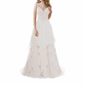 JAEDEN A-Line Lace Wedding Gown with Ruffles and Straps