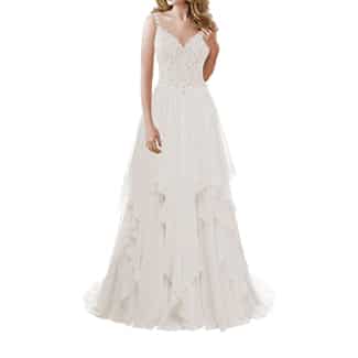 Jaeden A-Line Lace Wedding Gown With Ruffles And Straps