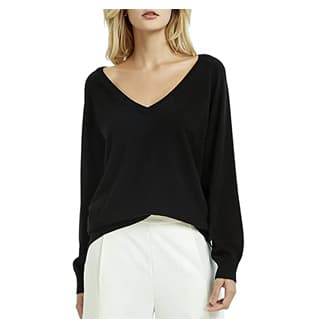 Kallspin Women's Cashmere Blended Sweater Deep V Neck Sweater