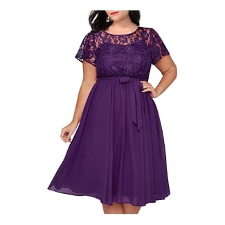 Nemidor Women's Scooped Neckline Floral Lace Midi Dress