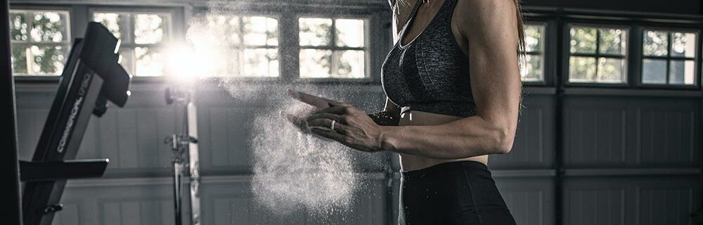 Woman exercising with home gym