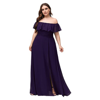 Ever-Pretty Women's Plus Size Off Shoulder Side Split Chiffon Maxi Dress