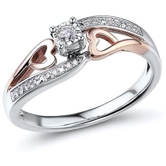 Diamond Classic Jewelry 10K Rose Gold And Sterling Silver Promise Ring
