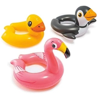 Intex 3 Pack-Animal Head Split Ring Pool Floats Bundle. Includes Duck, Penguin, Giraffe, Frog
