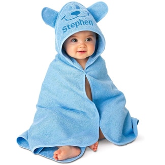 Lillian Vernon Personalized Baby Blue Bear Hooded Animal Beach Towel