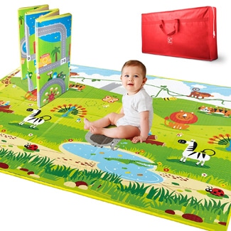 Hape E8372 5 X 5-Foot Large 2 Sided Reversible And Jungle Baby Activity Foam Foldable Play Mat