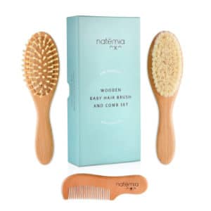 Natemia Premium Wooden Baby Hair Brush and Comb Set