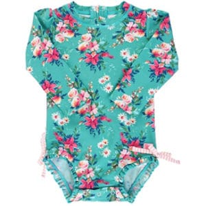 RuffleButts Long Sleeve One Piece Swimsuit with Zipper