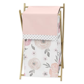 Blush Pink, Grey And White Baby Kid Clothes Laundry Hamper For Watercolor Floral Collection By Sweet Jojo Designs