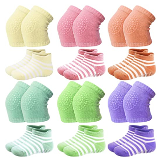 Syhood 12 Pairs Baby Crawling Anti-Slip Knee Pads And Non-Slip Ankle Socks