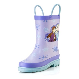 Disney Kids Girls’ Frozen Anna and Elsa Character Printed Waterproof Easy-On Rubber Rain Boots