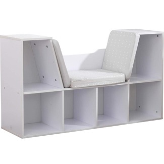 KidKraft Wooden Bookcase with Reading Nook, Storage, and Gray Cushion