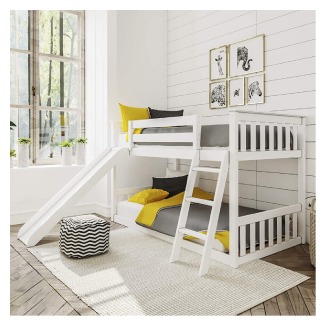 Max & Lily Solid Wood Twin Low Bunk Bed with Slide