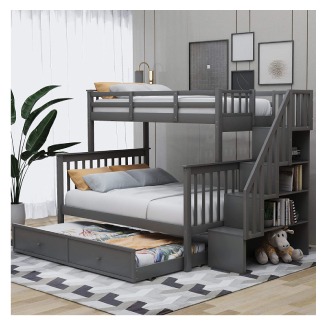 Merax Solid Wood Twin-Over-Full Stairway Bunk Bed with Twin Size Trundle
