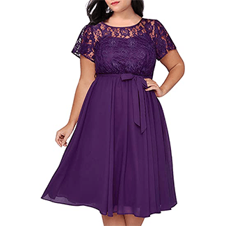 Nemidor Women's Scooped Neckline Floral lace Midi Dress