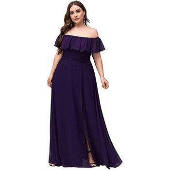 Ever-Pretty Women's Plus Size Off Shoulder Side Split Chiffon Maxi Dress
