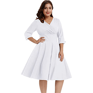 Hanna Nikole 1950s Style Sleeved Plus Size Swing Dress