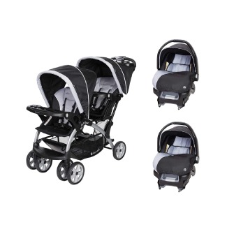 Baby Trend Sit N Stand Easy Fold Toddler Baby Double Stroller and 2 Infant Comfortable Carry Car Seats Travel System Combo