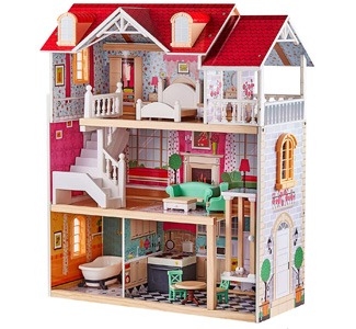 TOP BRIGHT Wooden Dollhouse with Elevator