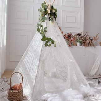 Teepee Tent for Girls, Boho Play Tent Sheer Lace Tipi Canopy