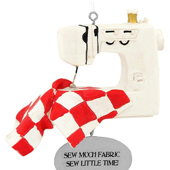White Checkered Red Sewing Machine Ornament