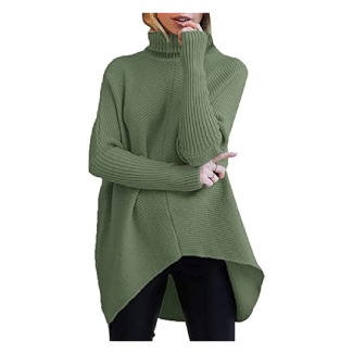 ANRABESS Asymmetric Hem Turtleneck Sweater