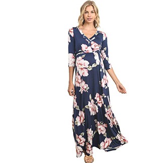 HELLO MIZ Faux Wrap Maxi Maternity Dress