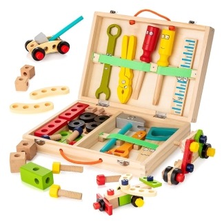 KIDWILL Tool Kit for Kids, Wooden Tool Box with 33pcs Wooden Tools