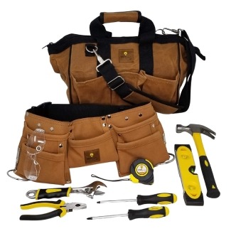SparkJump Deluxe Kids Tool Set Kit with Real Hand Tools — Durable Canvas Tool Bag and Real Leather Tool Belt