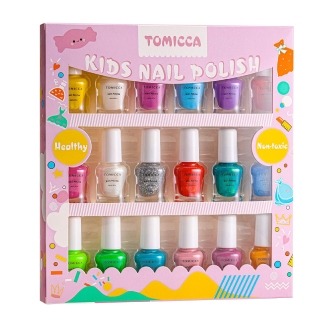 TOMICCA Girls Nail Polish Set Rainbow Candy Colors Non-Toxic Washable Super Sparkly Odorless Peel Off Natural Safe Nail Polish