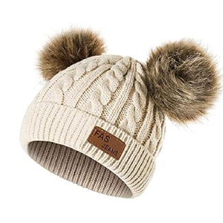 Wool Baby Beanie with Poms