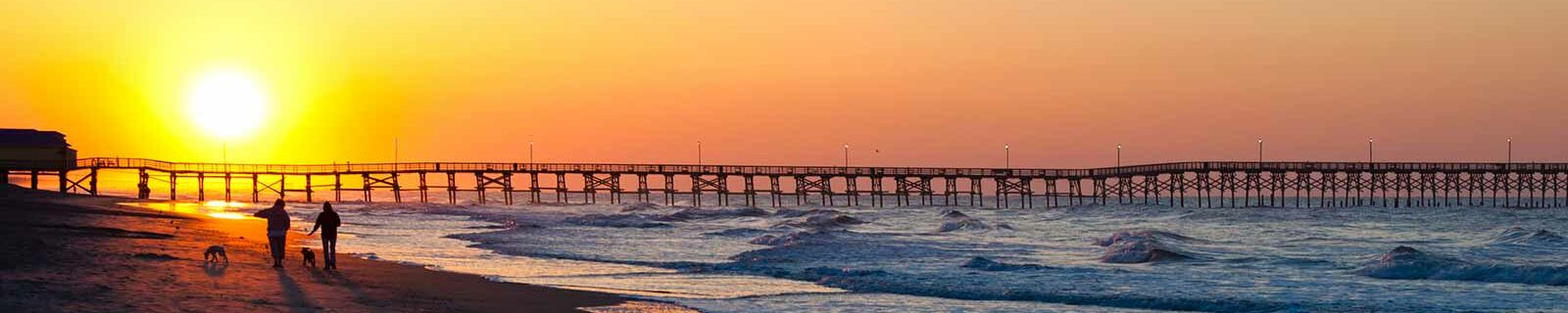 Sunset with dog in myrtle beach, south carolina