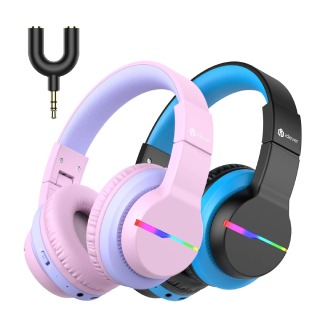 iClever BTH12 Kids Headphones, Colorful LED Lights Kids Bluetooth Headphones
