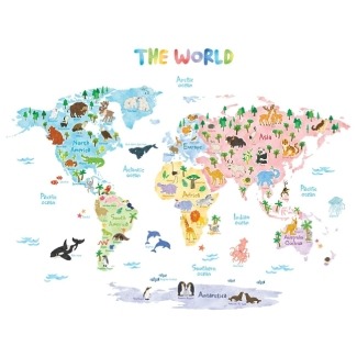 DECOWALL Animal World Map Wall Stickers