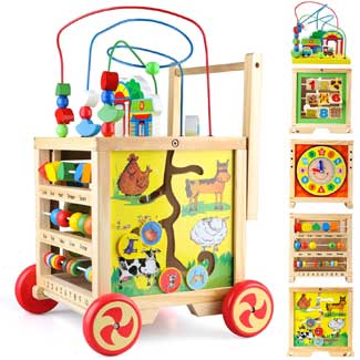 FOPNETS Wooden Activity Cube Push Walker